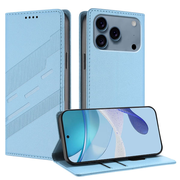 iPhone 17 Pro Max Plånboksfodral Punk Style Imprinted - Babyblå Blå