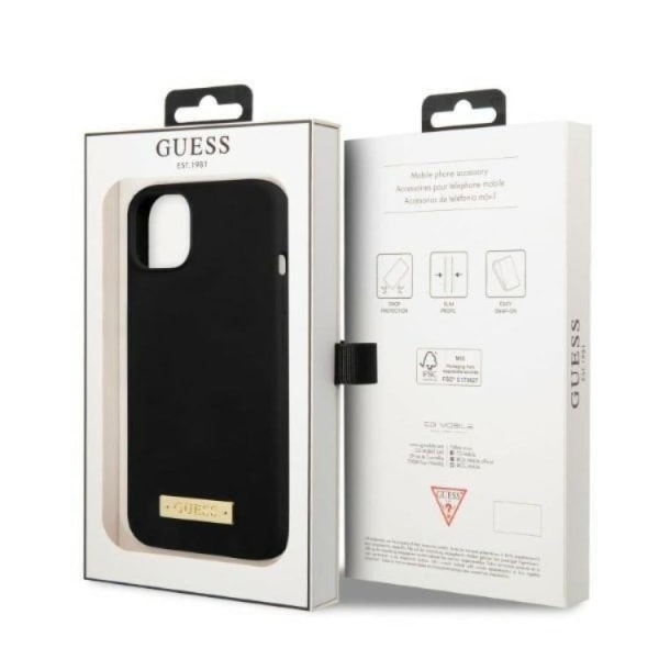 Guess iPhone 13 Mini Skal MagSafe Silicone Logo Plate - Musta