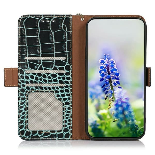 iPhone 17 Pro Plånboksfodral Äkta Läder Crocodile - Grön Grön
