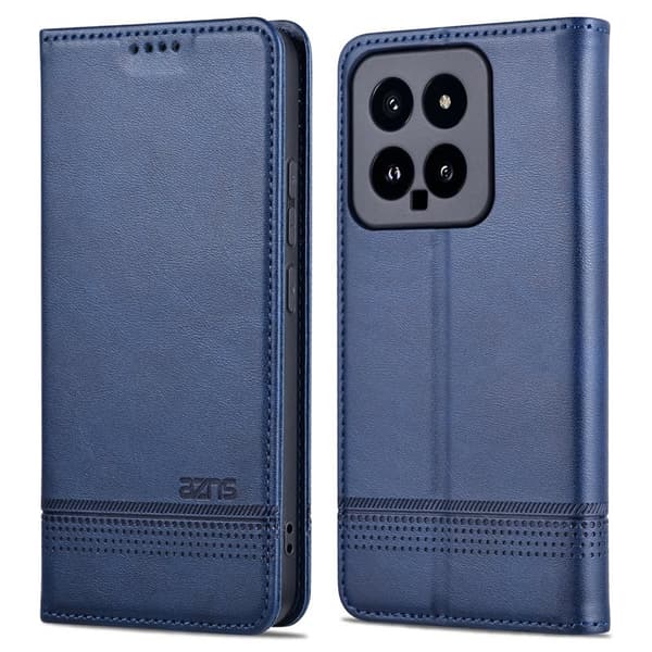 AZNS Xiaomi 14 Konstläder Plånboksfodral Anti-Scratch Ställ - Blå