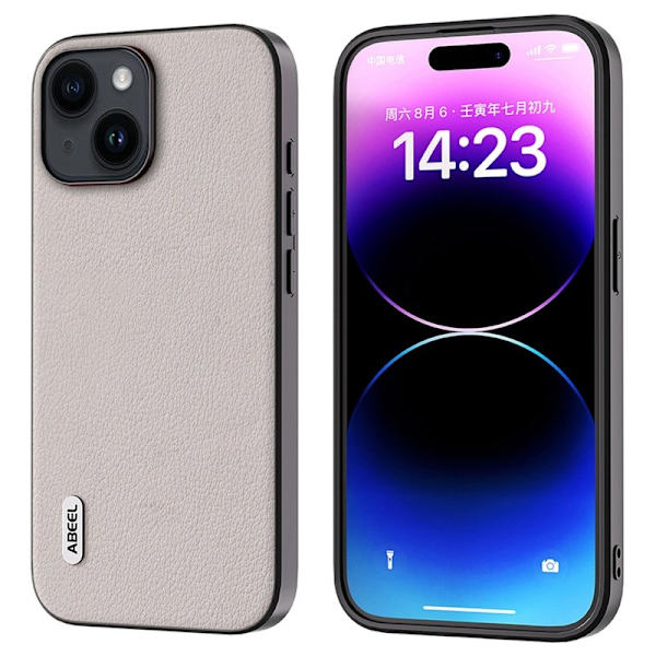 ABEEL Mobilskal till iPhone 15 Plus Texturerat Äkta Läder Grå