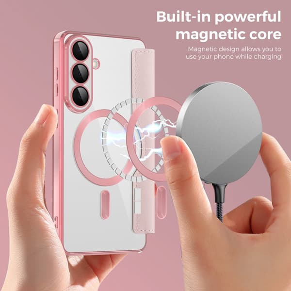 Mobilskal för Samsung Galaxy S26 Magnetiskt Konstläder RFID - Rosa