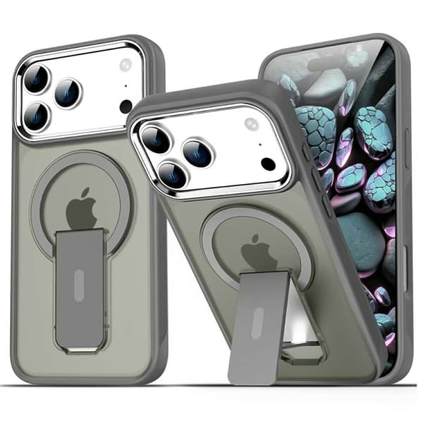 Mobilskal till iPhone 17 Pro Max MagSafe PC+TPU med Kickstand - Grå Grå