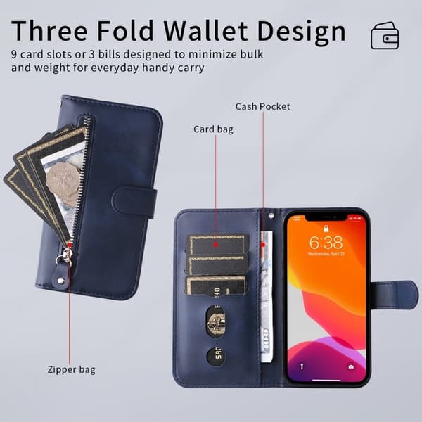 Samsung Galaxy A57 Plånboksfodral Konstläder Med Dragkedja - Blå