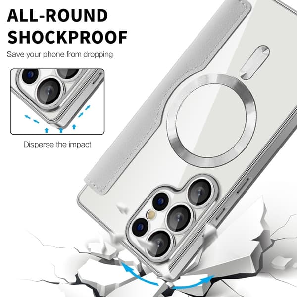 Galaxy S25 Ultra Plånboksfodral MagSafe Rhombus Läder - Grå