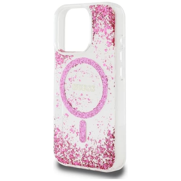 Guess Mobilskal till iPhone 16 Pro MagSafe HC Resin Bottom Glitter - Rosa Rosa