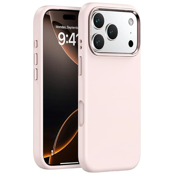 Mobilskal till iPhone 17 Pro med Metall Linsbåge Liquid Silikon - Rosa Rosa