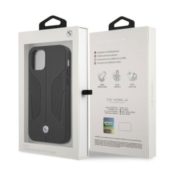 BMW Læder Perforate Sides Skal iPhone 12 Pro Max - Sort Black