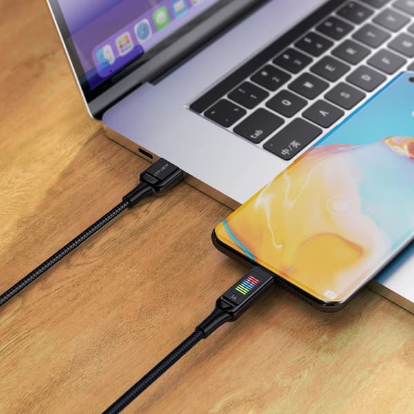Acefast USB-A till USB-C-kabel 60W 1,2m med display - Svart Black