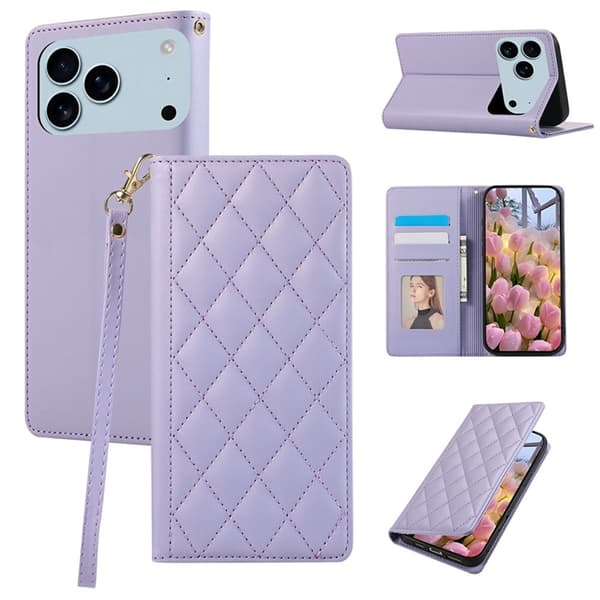 iPhone 17 Pro Plånboksfodral RFID Rhombus Läder - Lila Lila