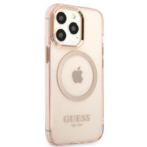 GUESS iPhone 13/13 Pro Skal MagSafe Guld Outline Translucent - Rosa Rosa