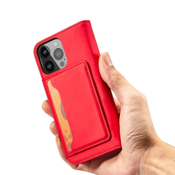 iPhone 12 Pro Lompakkokotelo Magnet Stand - Punainen Röd