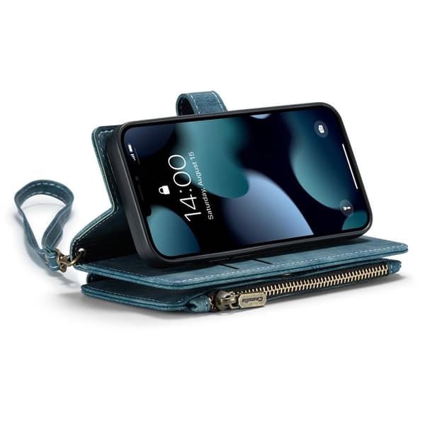 CASEME Konstläder Plånboksfodral för iPhone 13 mini med rem - Blå