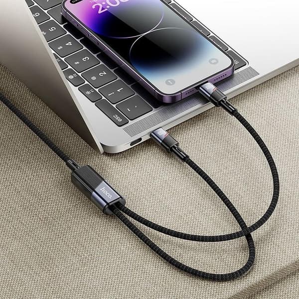 Hoco 2i1 USB-C/USB-C/Lightning 100W 5A Kabel 1.2m U139 Sort Svart