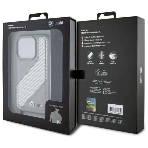 BMW Mobilskal till iPhone 16 Pro Carbon Stripe & Strap - Grå