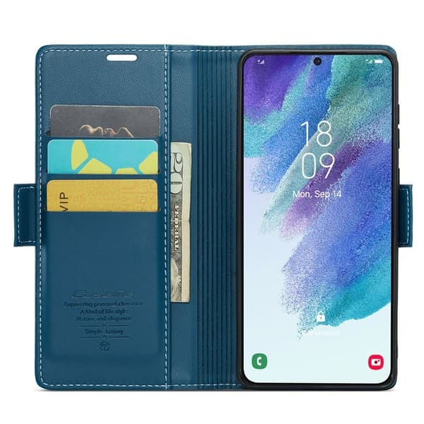 CASEME Plånboksfodral Konstläder för Samsung Galaxy S21 FE 5G - Blå