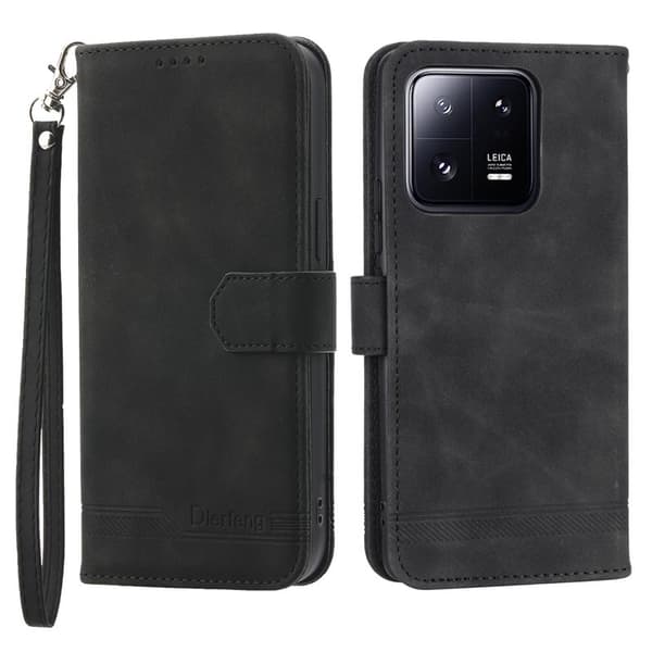 DIERFENG DF-03 Plånboksfodral för Xiaomi 13 Pro 5G - Konstläder - Svart
