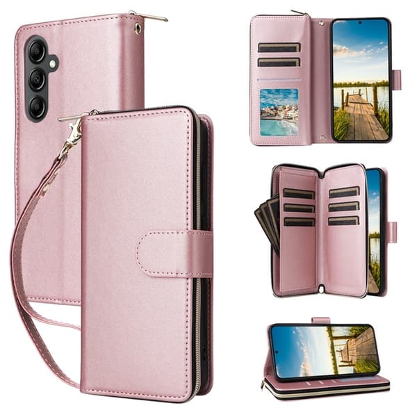 Galaxy A17 / A26 Konstläder Plånboksfodral Med Handledsrem - Roséguld Roséguld