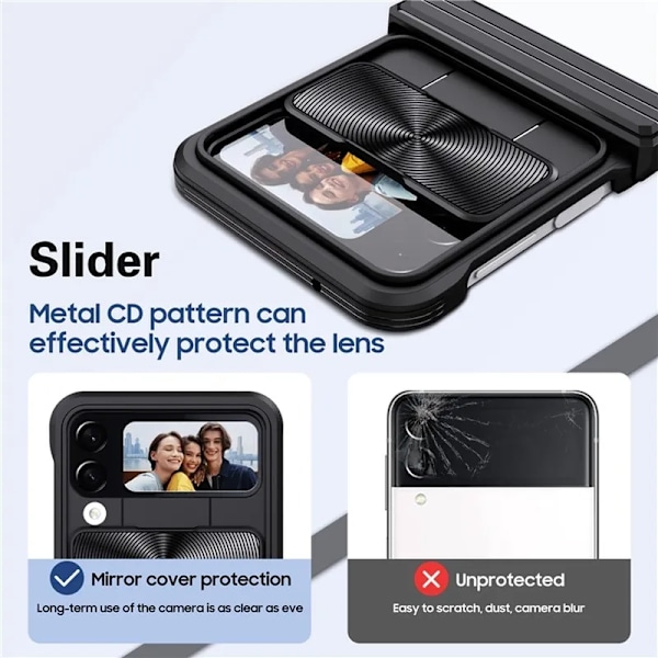 Galaxy Z Flip 4 Mobilskal 360 Kamera Slider - Svart Svart
