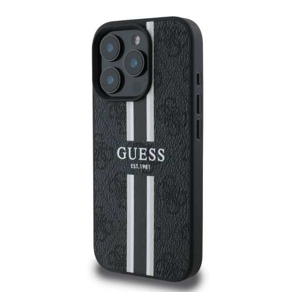 Guess telefontaske til iPhone 16 Pro MagSafe 4G trykte striber - sort Black