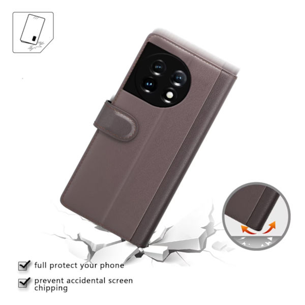 OnePlus 11 5G Plånboksfodral Äkta Läder - Brun