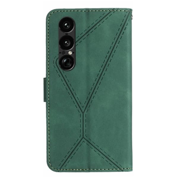 Sony Xperia 1 VII Plånboksfodral Skin Touch Lines Imprinted Grön
