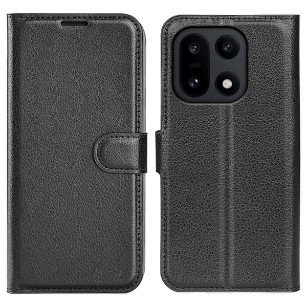 AMORUS OnePlus 15 Konstläder Plånboksfodral Litchi Shockproof Svart