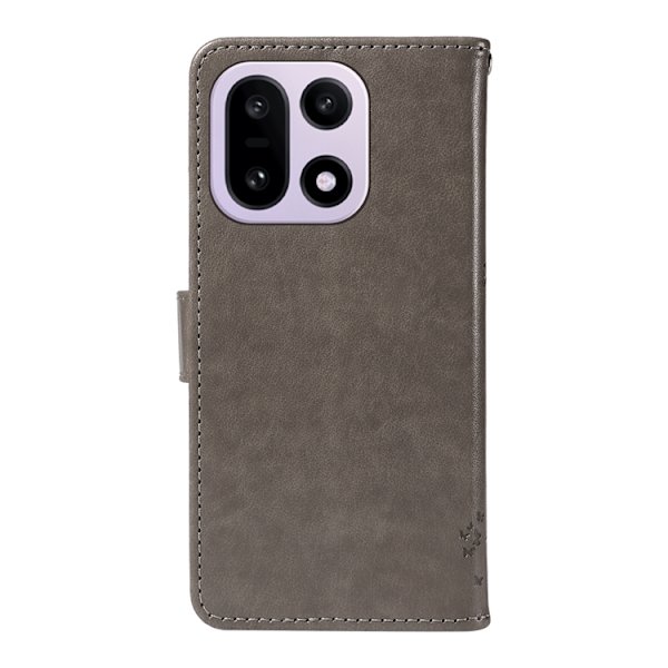 OnePlus 15 5G Plånboksfodral Cat Tree Pattern Konstläder Grå