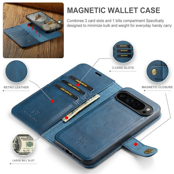 DG.MING Google Pixel 10 Pro XL Plånboksfodral Split Läder - Blå Blå