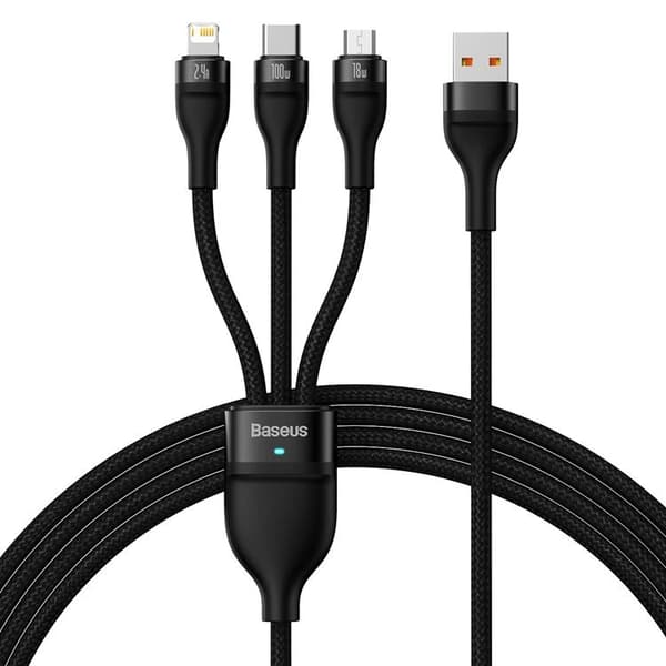 Baseus 3in1-pikalatausjohto Lightning, USB-C, microUSB 100W Black