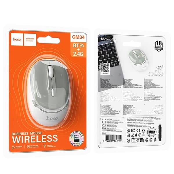 Hoco Trådløs Mus 2.4G 1600 DPI GM34 - Hvid Vit