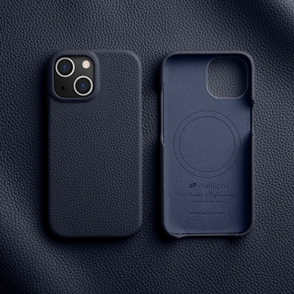 MELKCO Mobilskal till iPhone 14 Plus Äkta Läder PC Skydd Dark Blue - Blå
