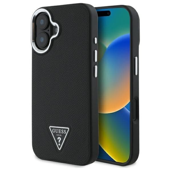 Guess Mobilskal till iPhone 16 Plus MagSafe Grained Triangle - Svart Svart