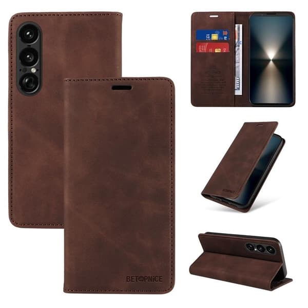 BETOPNICE Sony Xperia 1 VII Plånboksfodral Konstläder RFID-Skydd - Brun Brun