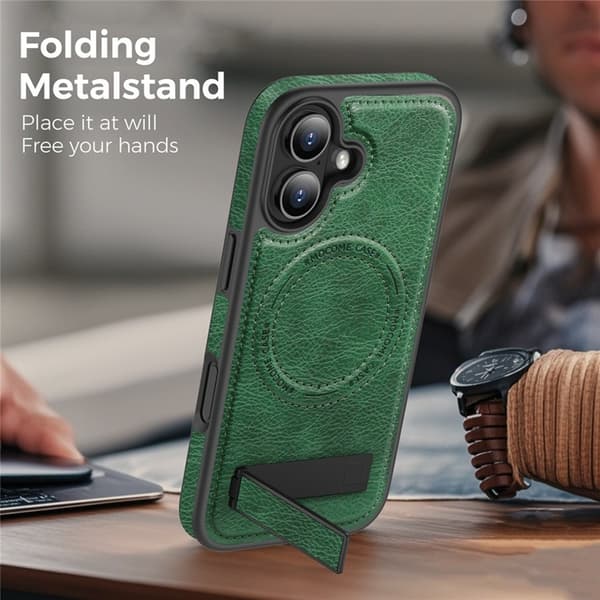 Mobilskal till iPhone 17 MagSafe Kickstand Läder - Grön Grön