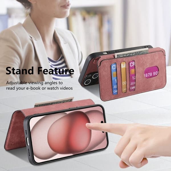 CASENEO MW-03 iPhone 15 Plus Plånboksfodral Konstläder - Rosa