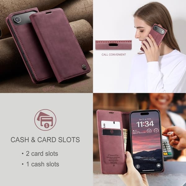 CASEME 013 iPhone Air Case Plånboksfodral Konstläder Röd