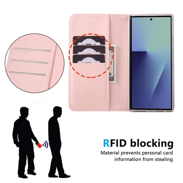 ABEEL Samsung Galaxy Z Fold7 5G Plånboksfodral RFID-Skydd Konstläder Rosa