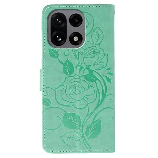OnePlus 15 5G Konstläder Plånboksfodral Imprinted Rosa Butterfly - Grön Grön