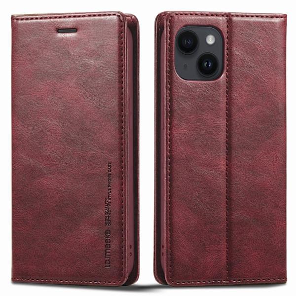 LC.IMEEKE iPhone 15 Plus Plånboksfodral - RFID Blocking Konstläder - Röd