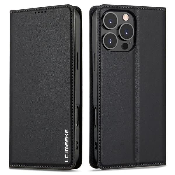 LC.IMEEKE L1 Series iPhone 16 Pro Max Plånboksfodral Konstläder - Svart