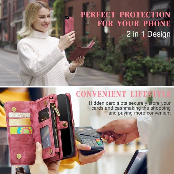 CASEME 008 Series iPhone 6/6s/7/8/SE Konstläder Plånboksfodral Röd