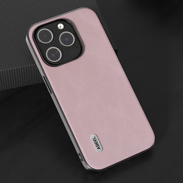 ABEEL Mobilskal till iPhone 15 Pro , Stöttålig Läder, Rosa