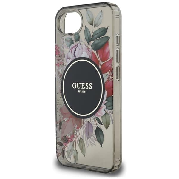 Guess Telefontaske til iPhone 16e MagSafe IML Blomster - Sort Svart