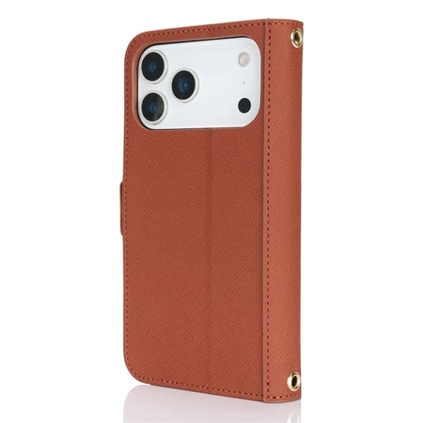 iPhone 17 Pro Konstläder Plånboksfodral Cross Texture med Axelrem - Brun Brun