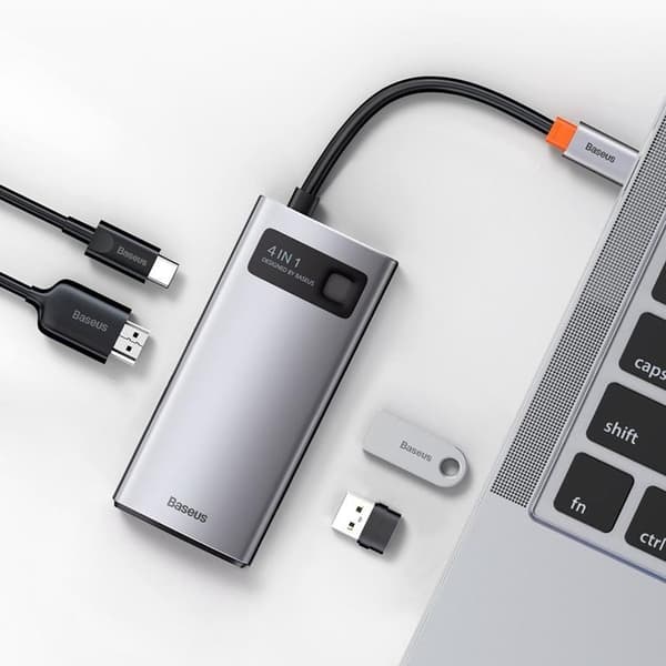Baseus 4in1 Multifunktionell HUB USB-C 100 W - Grå