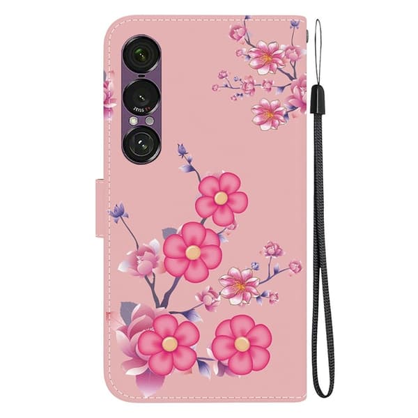 Sony Xperia 1 VII Konstläder Plånboksfodral Pattern Printing - Sakura Rosa