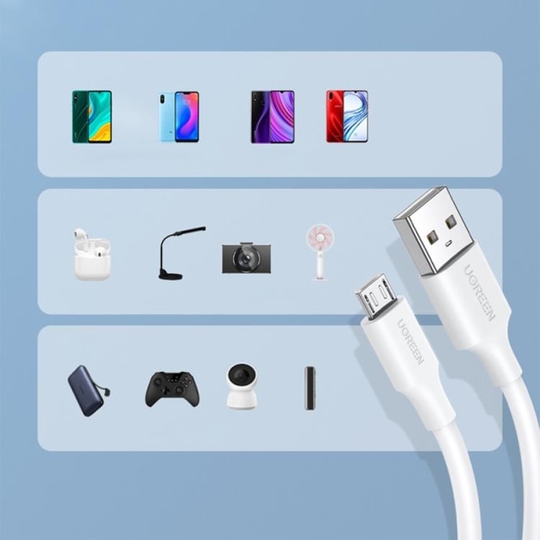 Ugreen USB-A til Micro-USB Kabel 0,25m - Hvid