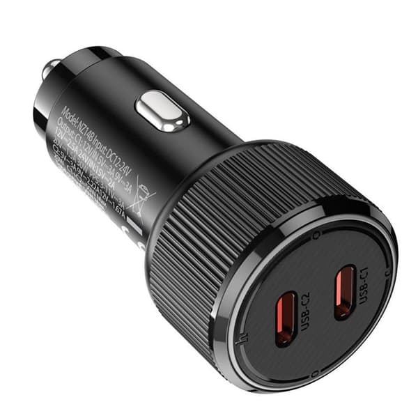 Hoco Biloplader 2xUSB-C 50W NZ14B - Sort Black