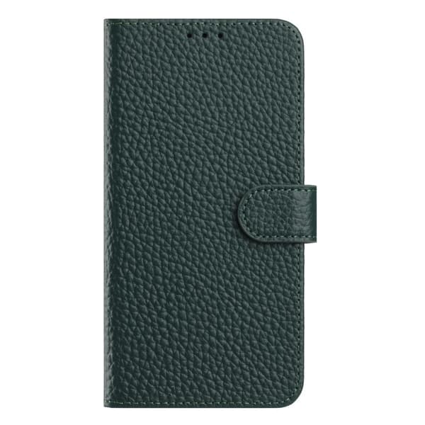 iPhone 17 Pro Plånboksfodral Äkta Läder Litchi Flip - Grön Grön